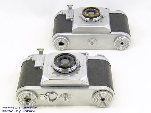 Altix I - oben: Nachkriegsversion - 1947 mit feinen Rillen am Stativgewinde und ohne Abzieh�se am Bodendeckel - unten: �Vorkriegs-� oder fr�he Nachkriegsversion mit groben Rillen am Stativgewinde und mit Abzieh�se am Bodendeckel