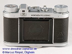 Altix IV #243559 mit r�ckseitiger Gravur �ZRAK MONTAZA PO LICENCI�, m�glicherweise eine Musterkamera der ersten in Jugoslawien gefertigten Altix-Kameras (R�ckwandleder fehlte und wurde nachtr�glich ersetzt)