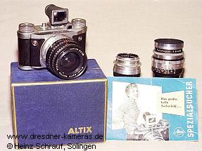 Altix-5-Ausr�stung mit Meyer Trioplan 2,9/50; Meyer Lydith 3,5/30; Meyer Telefogar 3,5/90 und Aufstecksucher