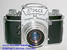 Exa #242553 mit E. Ludwig Meritar 2,9/50; schwarze genormte Blitzbuchsen M/X (1953)