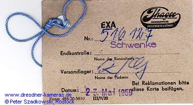 Ger�tepass zur Exa #516127 von 1959