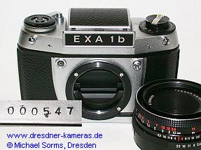 Exa 1b #000547; Nullserienkamera mit schwarz eloxiertem M42-Anschraubring und Gravur �aus�DRESDEN�