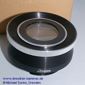 Ihagee-Objektivlupe Version 1b (ab 1952), Geh�useh�he 19 mm, Lupenglas-Durchmesser 23 mm, ohne Bohrungen f�r Einschraubwerkzeug, Chromzierring an Lupenfassung