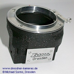 Ihagee-Objektivlupeneinsatz, Version 1 von 1952 (Bajonett mit 4 Schrauben befestigt, R�ckgravur Ihagee Dresden)