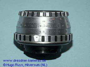 Zebraversion des E-Ludwig Meritar 2,9/50 mit Blendenvorwahl, das einzige Objektiv f�r das Heckenrainer-Geh�use