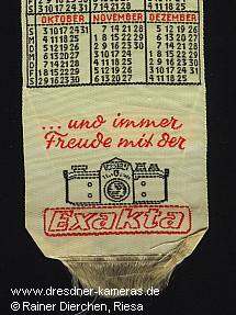 Exakta-Lesezeichen als Kalender des Jahres 1954 aus Seide