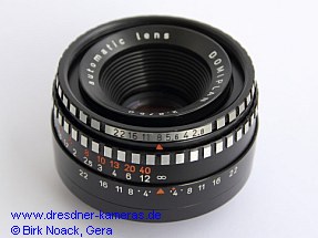Domiplan automatic lens M42, Ringe chrom, feet rot Domiplan automatic lens M42, Ringe chrom, feet rot