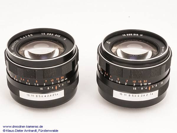 Pentaconar electric 1,4/50 #15999915A und Pentaconar auto 1,4/50 #15999915H (M42x1); hier handelt es sich um Versuchsmuster des Feinoptischen Werkes G�rlit