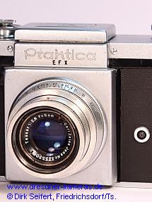 Praktica EFX - Einbau einer Koax-Blitzbuchse f�r F und X in eine Praktica mit Bodenkontakten, Gravur EFX auf Frontplatte