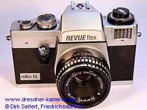 Musterkamera REVUEflex reflex BL mit Geh�usekappe einer Porst reflex -  das aufgeklebte Namensschild besteht aus bedruckter Alufolie