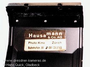 Praktica nova SP. F. SWITZERLAND with sticker "Hausamann & Co. AG"