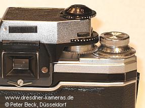 Praktina IIa mit modifiziertem Exakta RTL 1000-TTL-Belichtungsmesseinsatz (Ausf�hrung mit Kopplung des Zeitenrades)